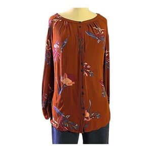 A.n.a. Rust Colored Button Up Floral Blouse Size Medium